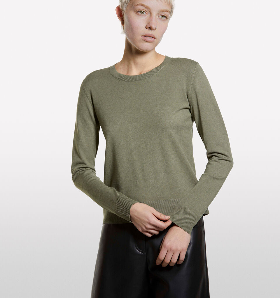 Military green crew neck top - women's crew neck sweaters - Dark Green | Sisley image number 3